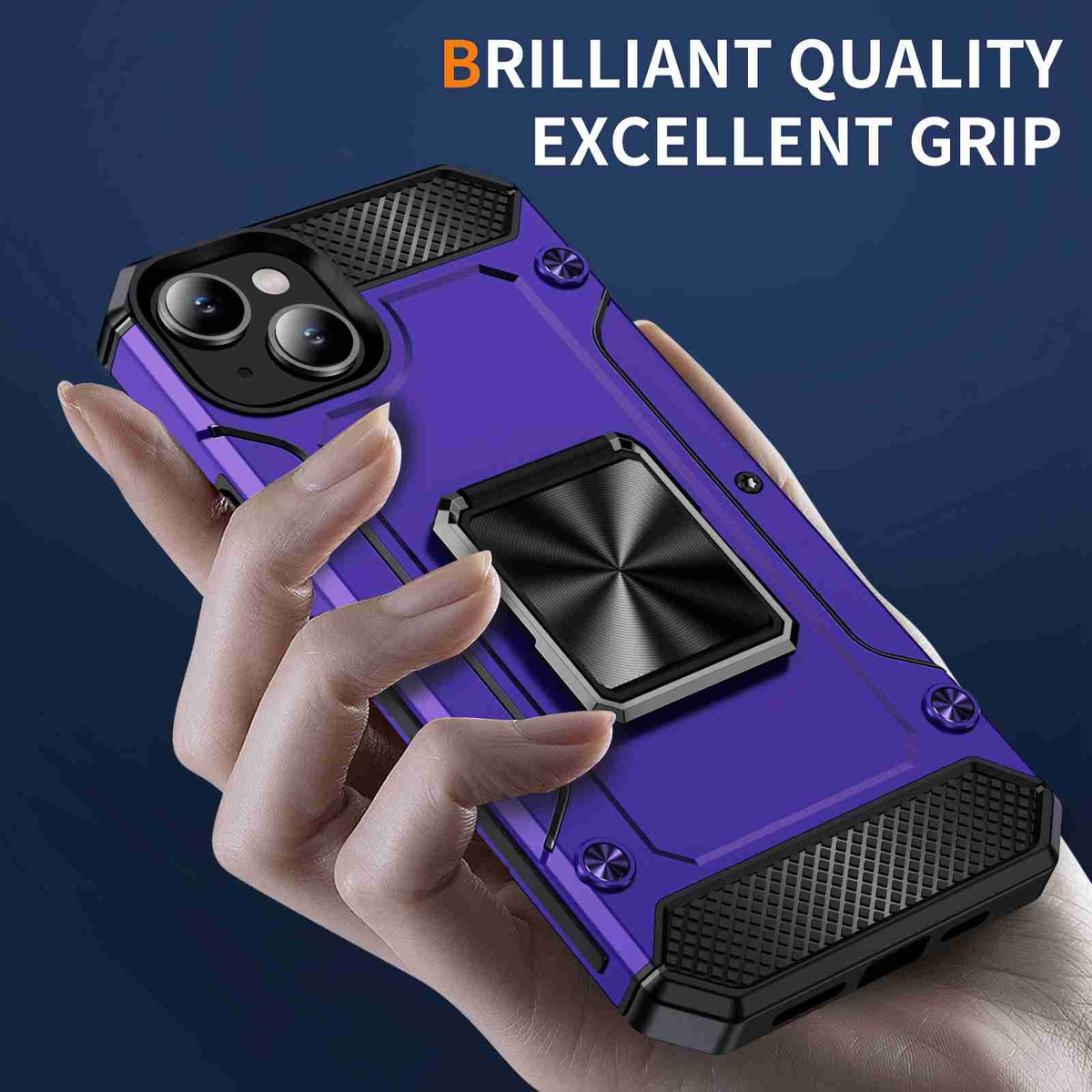 ELECTROPRIME For iPhone 15 Shockproof Metal Holder Phone Case(Purple)
