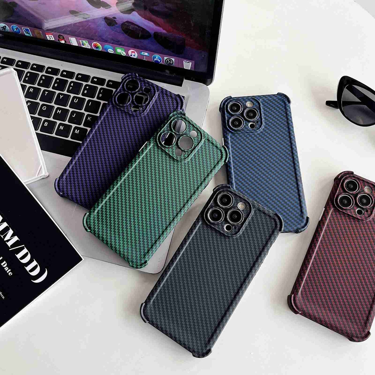 ELECTROPRIME For iPhone 15 Plus Carbon Fiber Four Corners Shockproof TPU Phone Case(Wine Red)