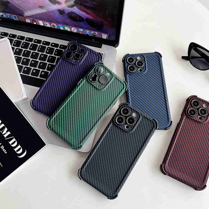 ELECTROPRIME For iPhone 15 Plus Carbon Fiber Four Corners Shockproof TPU Phone Case(Wine Red)