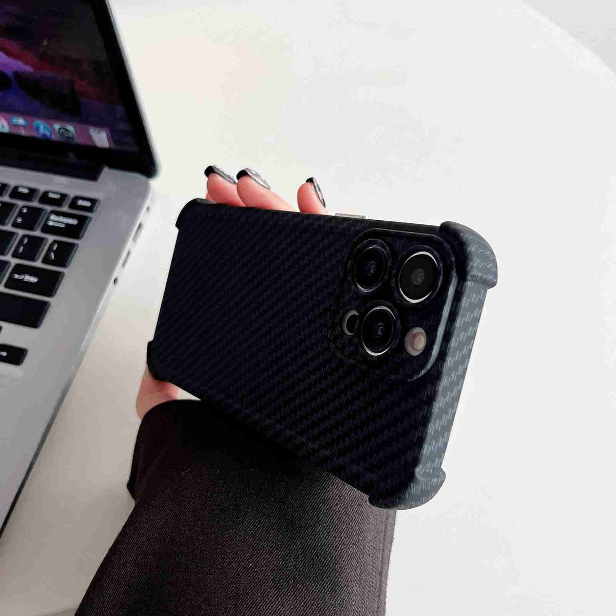 ELECTROPRIME For iPhone 15 Plus Carbon Fiber Four Corners Shockproof TPU Phone Case(Wine Red)