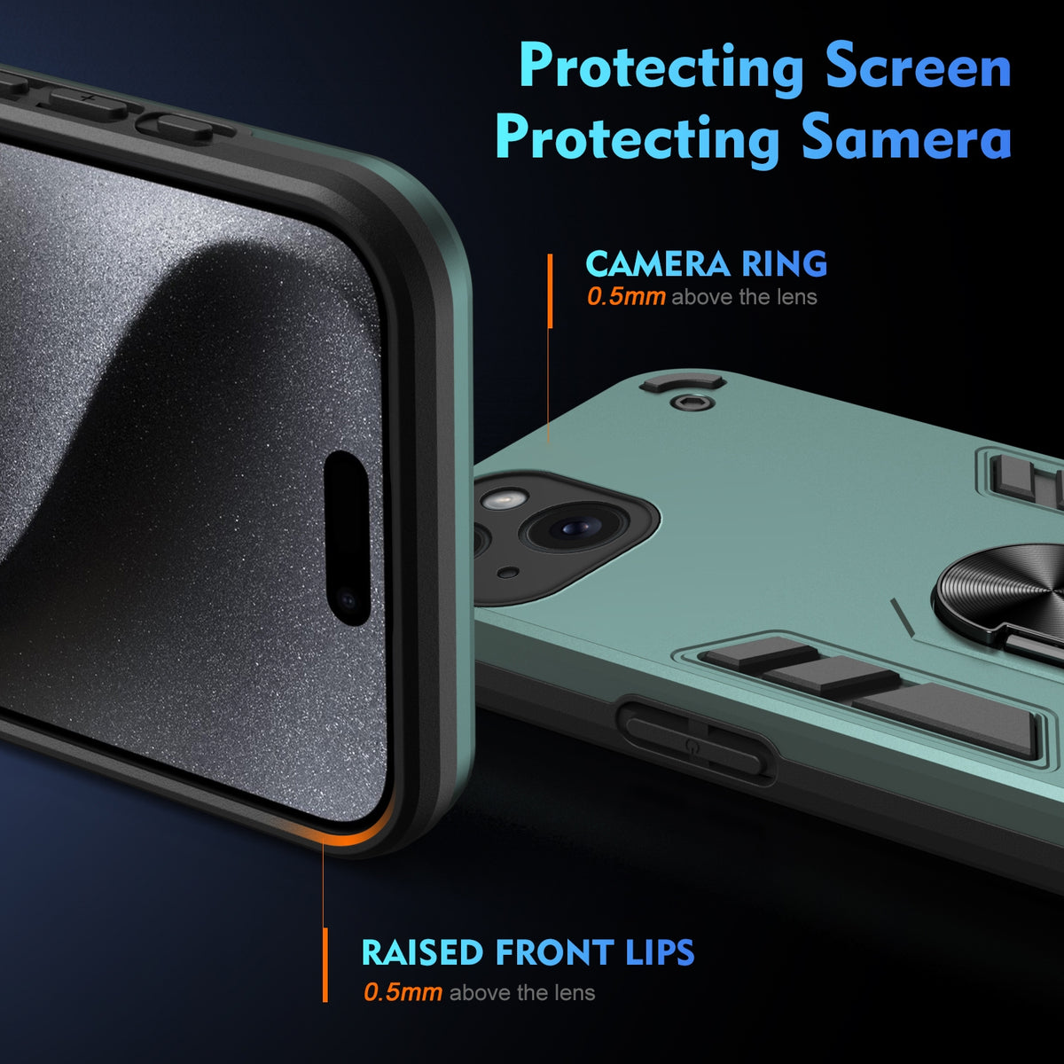 ELECTROPRIME For iPhone 15 Plus Shockproof Metal Ring Holder Phone Case(Green)