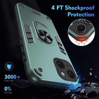 ELECTROPRIME For iPhone 15 Plus Shockproof Metal Ring Holder Phone Case(Green)