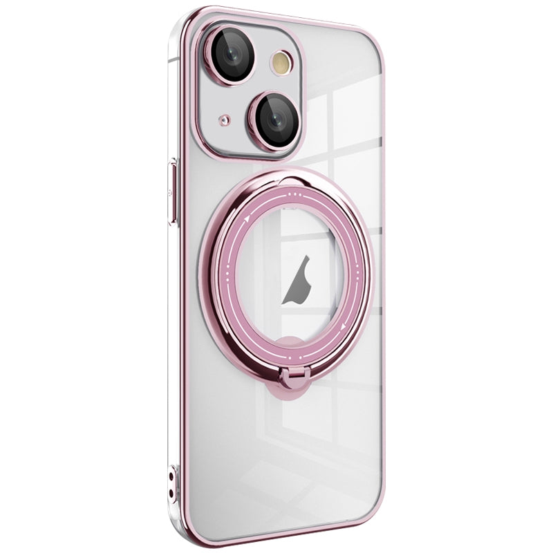 ELECTROPRIME For iPhone 15 Plus Electroplating MagSafe 360 Degree Rotation Holder Shockproof Phone Case(Pink)