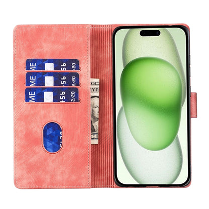 ELECTROPRIME For iPhone 15 Pen Heart Cat Embossed Leather Phone Case(Orange)