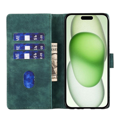 ELECTROPRIME For iPhone 15 Pen Heart Cat Embossed Leather Phone Case(Green)