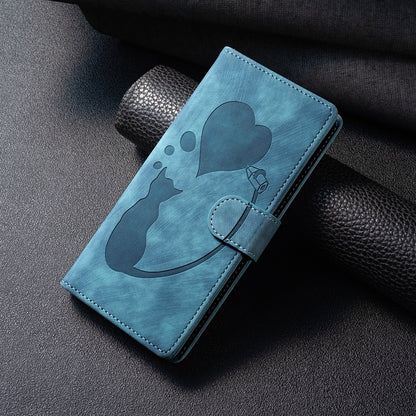 ELECTROPRIME For iPhone 15 Pen Heart Cat Embossed Leather Phone Case(Blue)