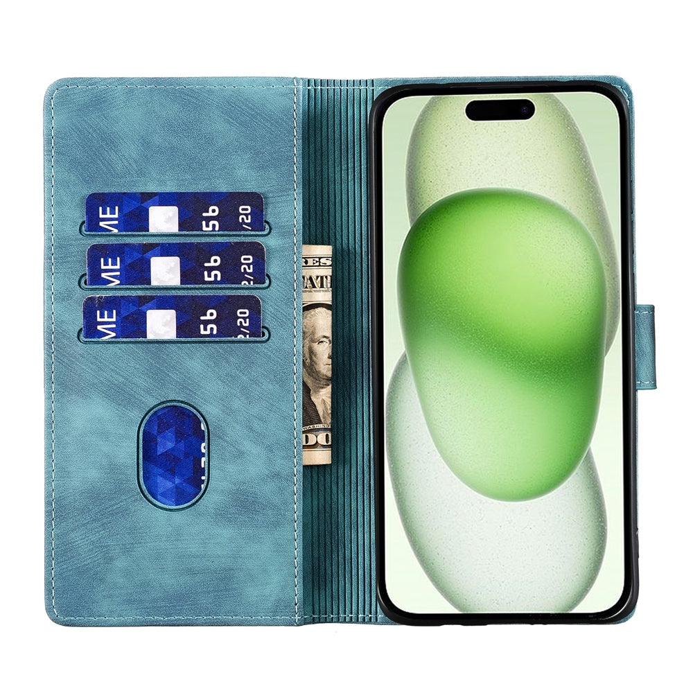 ELECTROPRIME For iPhone 15 Pen Heart Cat Embossed Leather Phone Case(Blue)