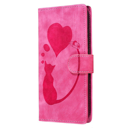 ELECTROPRIME For iPhone 15 Pen Heart Cat Embossed Leather Phone Case(Pink)