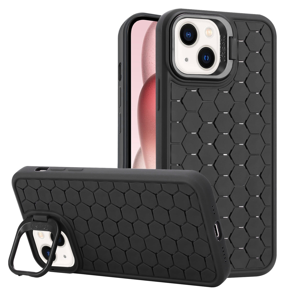 ELECTROPRIME For iPhone 15 Plus Honeycomb Radiating Lens Holder TPU Phone Case(Black)