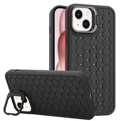 ELECTROPRIME For iPhone 15 Plus Honeycomb Radiating Lens Holder TPU Phone Case(Black)