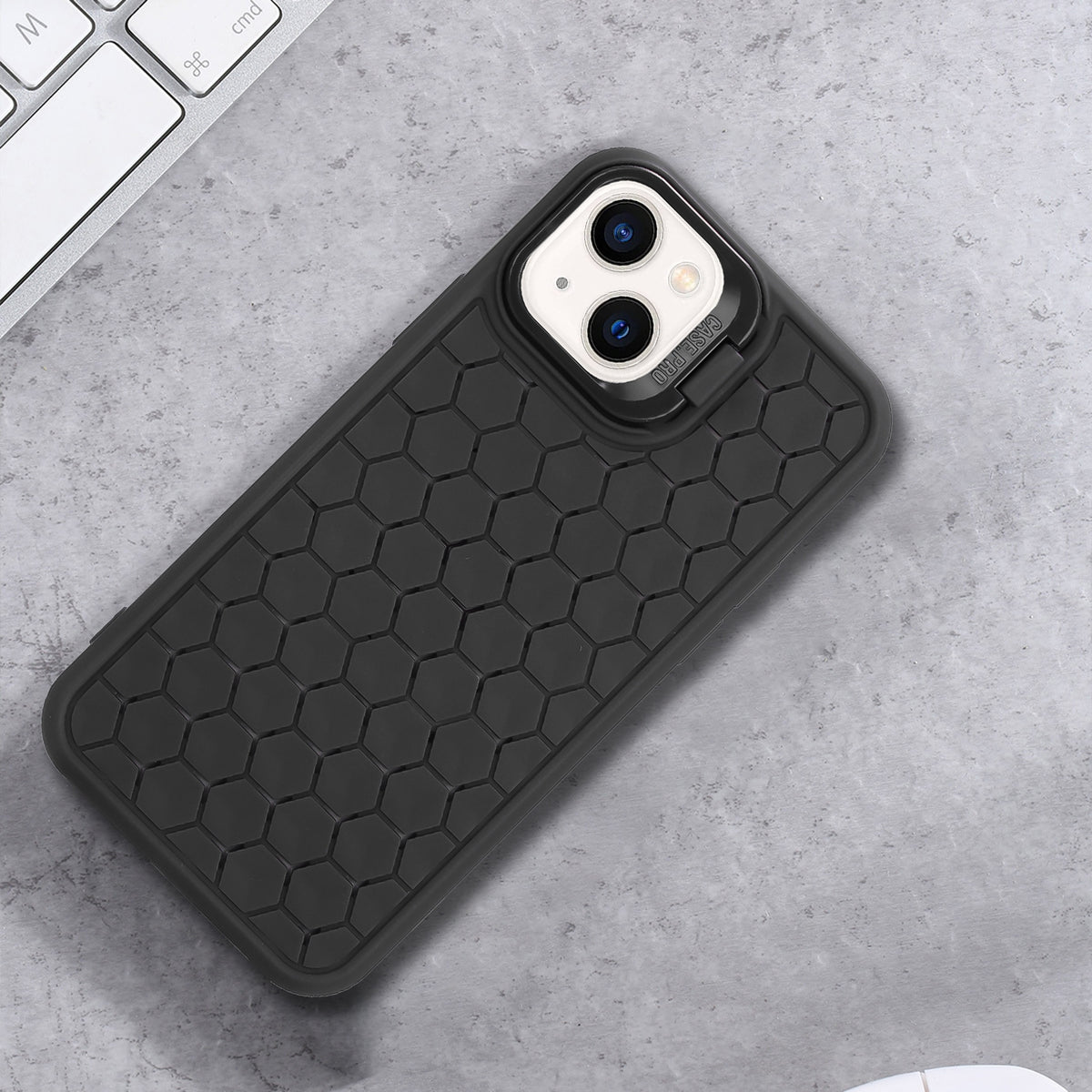 ELECTROPRIME For iPhone 15 Plus Honeycomb Radiating Lens Holder TPU Phone Case(Black)