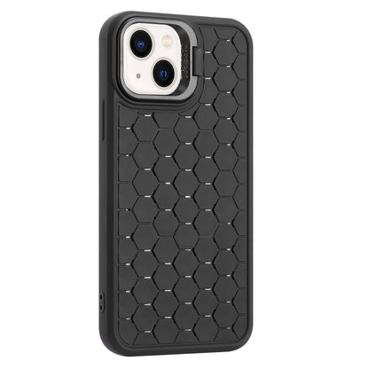 ELECTROPRIME For iPhone 15 Plus Honeycomb Radiating Lens Holder TPU Phone Case(Black)