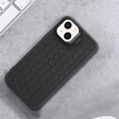 ELECTROPRIME For iPhone 15 Honeycomb Radiating Holder TPU Phone Case with Lanyard(Black)