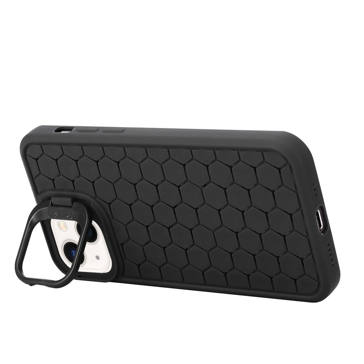 ELECTROPRIME For iPhone 15 Honeycomb Radiating Holder TPU Phone Case with Lanyard(Black)