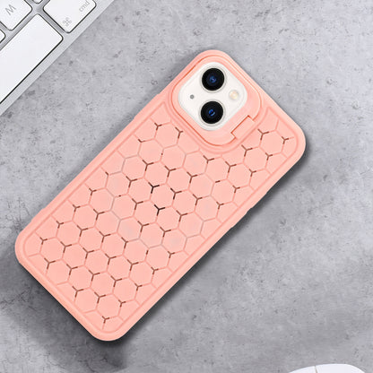 ELECTROPRIME For iPhone 15 Honeycomb Radiating Holder TPU Phone Case with Lanyard(Pink)