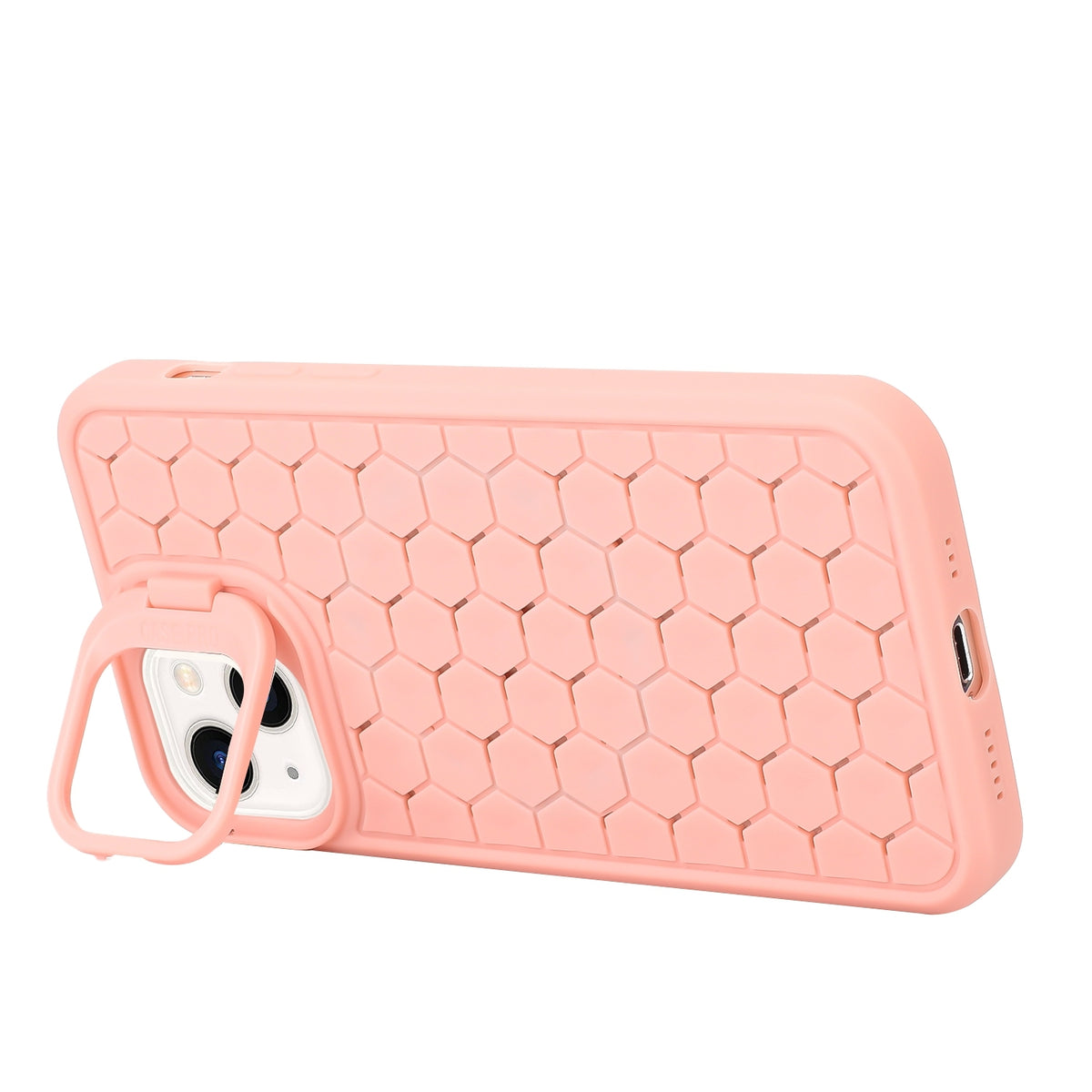 ELECTROPRIME For iPhone 15 Honeycomb Radiating Holder TPU Phone Case with Lanyard(Pink)