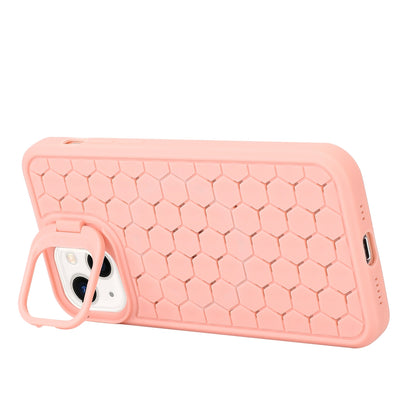 ELECTROPRIME For iPhone 15 Honeycomb Radiating Holder TPU Phone Case with Lanyard(Pink)