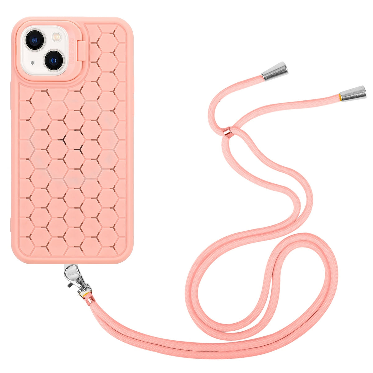 ELECTROPRIME For iPhone 15 Honeycomb Radiating Holder TPU Phone Case with Lanyard(Pink)