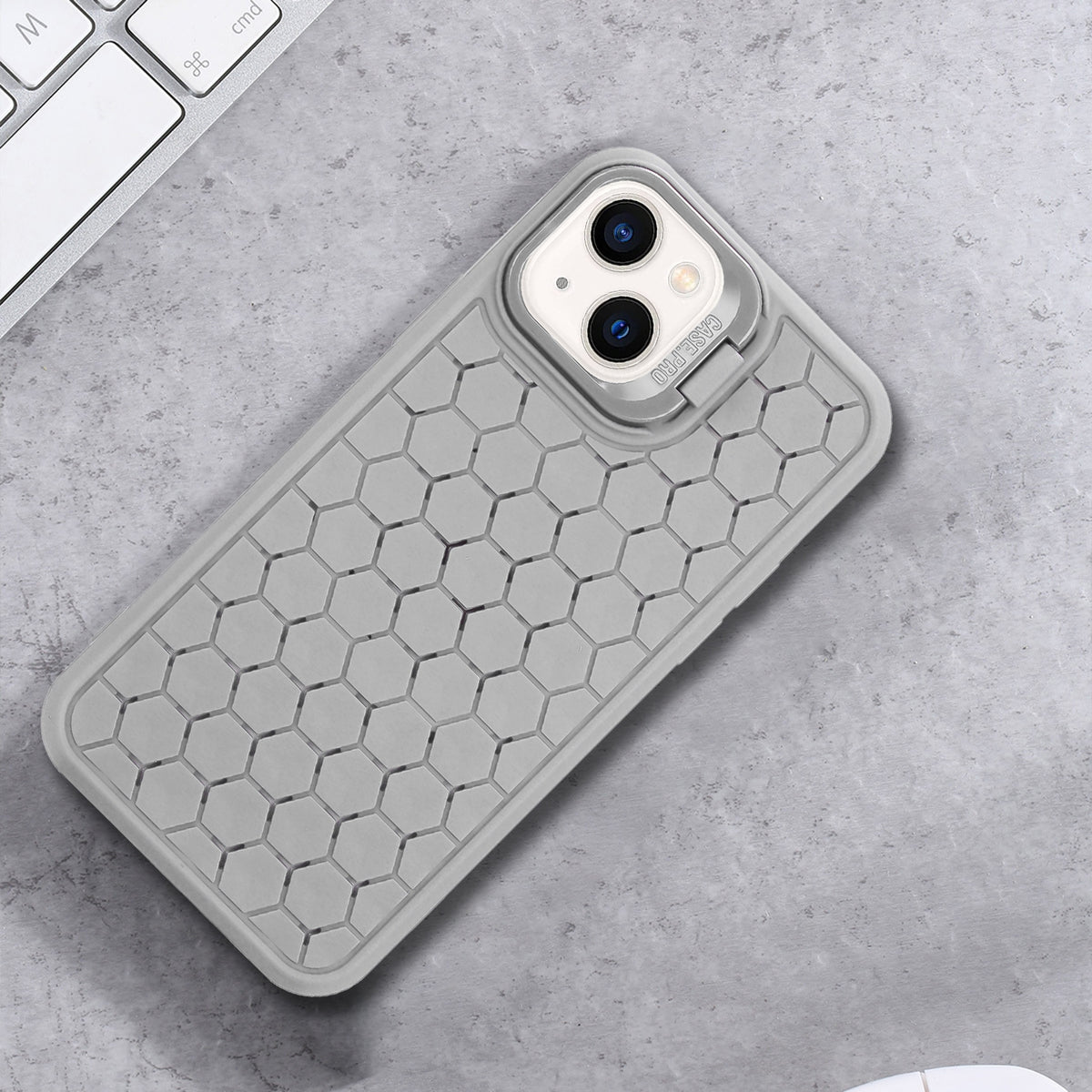 ELECTROPRIME For iPhone 15 Honeycomb Radiating Holder TPU Phone Case with Lanyard(Grey)