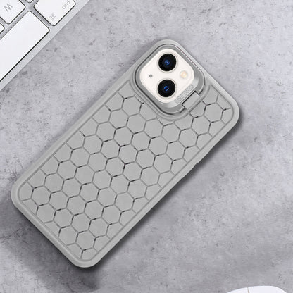 ELECTROPRIME For iPhone 15 Honeycomb Radiating Holder TPU Phone Case with Lanyard(Grey)