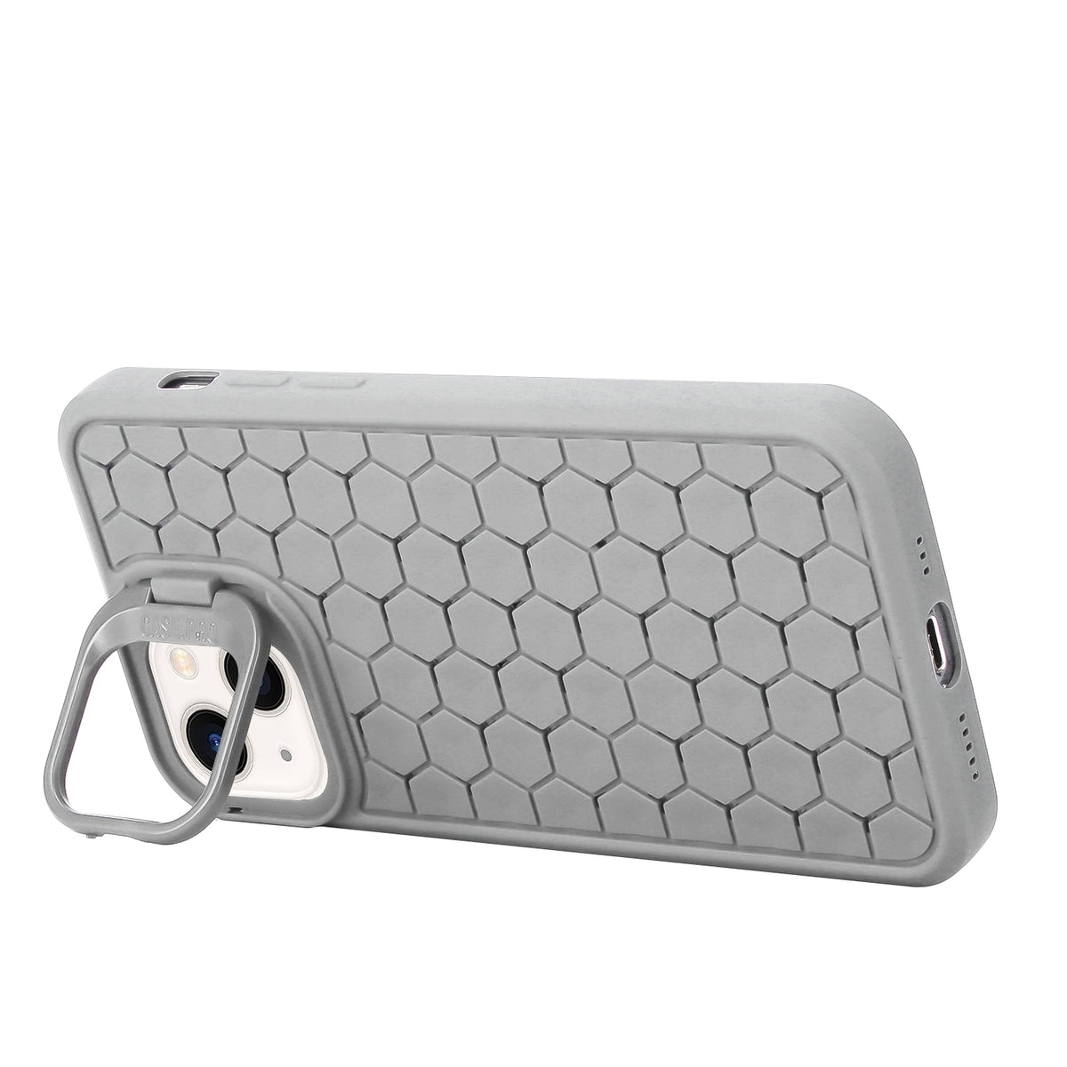 ELECTROPRIME For iPhone 15 Honeycomb Radiating Holder TPU Phone Case with Lanyard(Grey)