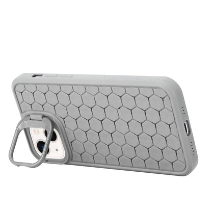 ELECTROPRIME For iPhone 15 Honeycomb Radiating Holder TPU Phone Case with Lanyard(Grey)