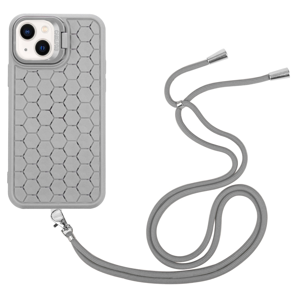 ELECTROPRIME For iPhone 15 Honeycomb Radiating Holder TPU Phone Case with Lanyard(Grey)