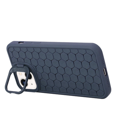ELECTROPRIME For iPhone 15 Honeycomb Radiating Holder TPU Phone Case with Lanyard(Blue)