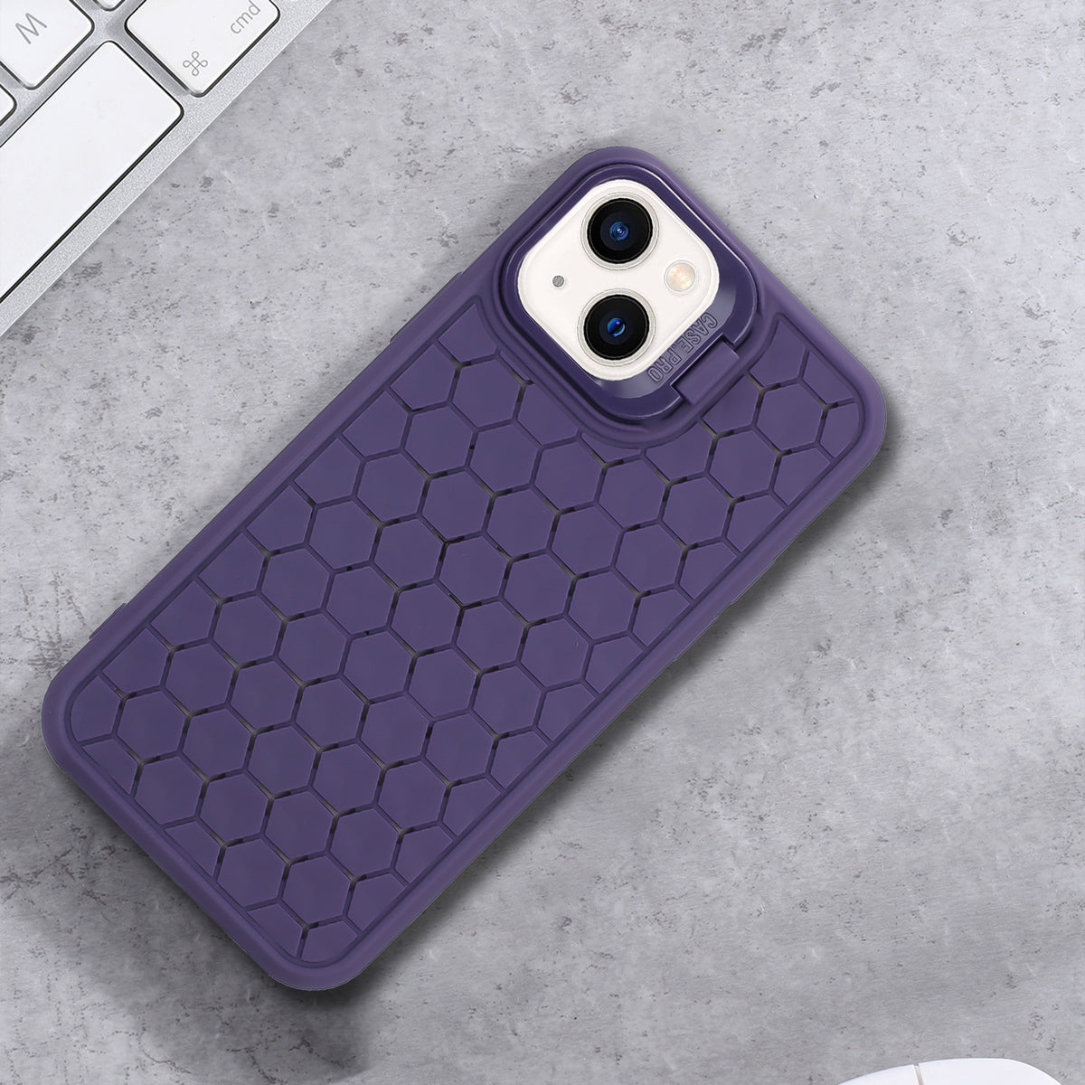 ELECTROPRIME For iPhone 15 Honeycomb Radiating Holder TPU Phone Case with Lanyard(Purple)
