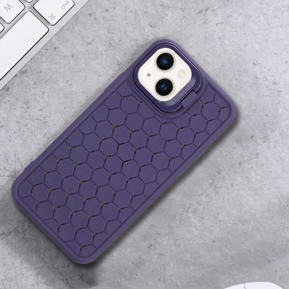 ELECTROPRIME For iPhone 15 Honeycomb Radiating Holder TPU Phone Case with Lanyard(Purple)