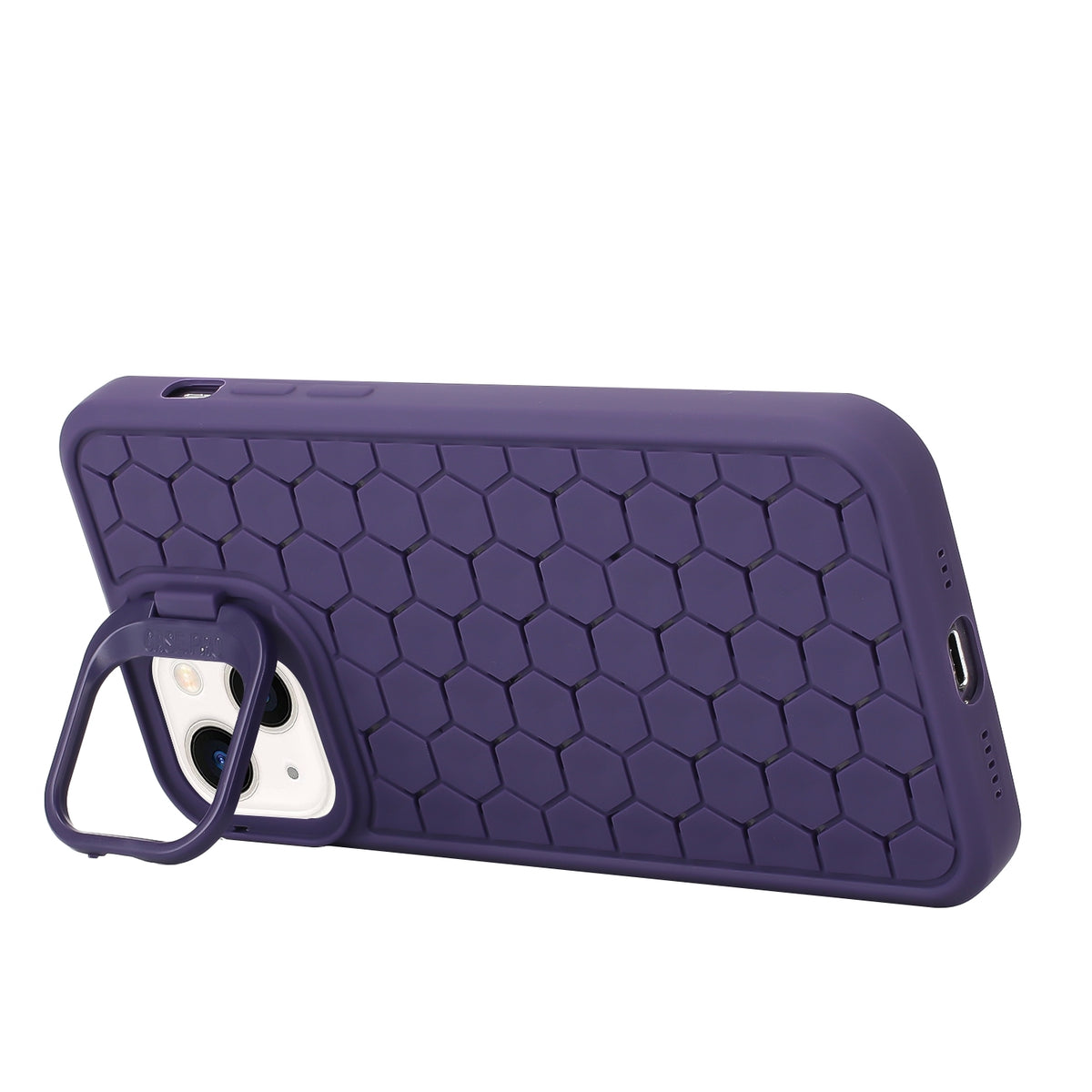 ELECTROPRIME For iPhone 15 Honeycomb Radiating Holder TPU Phone Case with Lanyard(Purple)