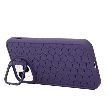 ELECTROPRIME For iPhone 15 Honeycomb Radiating Holder TPU Phone Case with Lanyard(Purple)