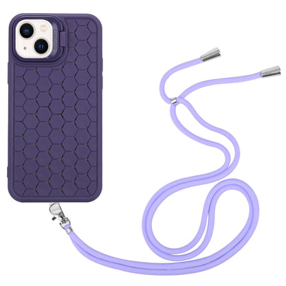 ELECTROPRIME For iPhone 15 Honeycomb Radiating Holder TPU Phone Case with Lanyard(Purple)