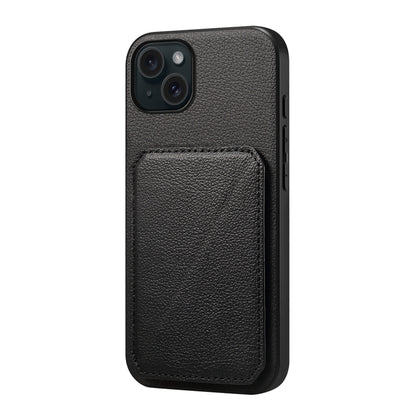 ELECTROPRIME For iPhone 15 Plus D04 Calf Texture Dual Card Slot Holder Phone Case(Black)
