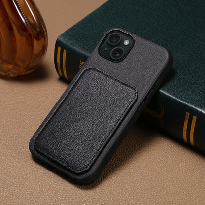 ELECTROPRIME For iPhone 15 Plus D04 Calf Texture Dual Card Slot Holder Phone Case(Black)