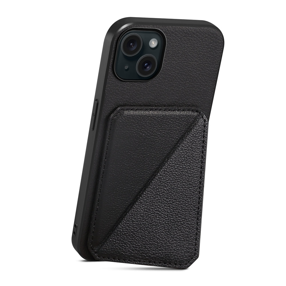 ELECTROPRIME For iPhone 15 Plus D04 Calf Texture Dual Card Slot Holder Phone Case(Black)