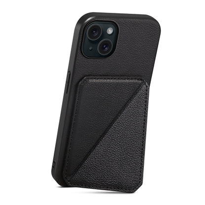 ELECTROPRIME For iPhone 15 Plus D04 Calf Texture Dual Card Slot Holder Phone Case(Black)