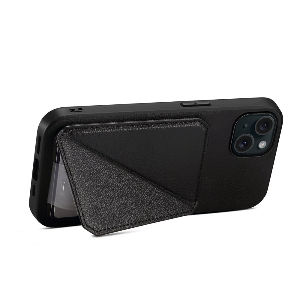 ELECTROPRIME For iPhone 15 Plus D04 Calf Texture Dual Card Slot Holder Phone Case(Black)