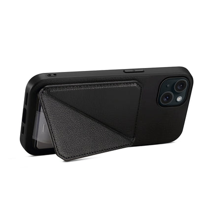 ELECTROPRIME For iPhone 15 Plus D04 Calf Texture Dual Card Slot Holder Phone Case(Black)