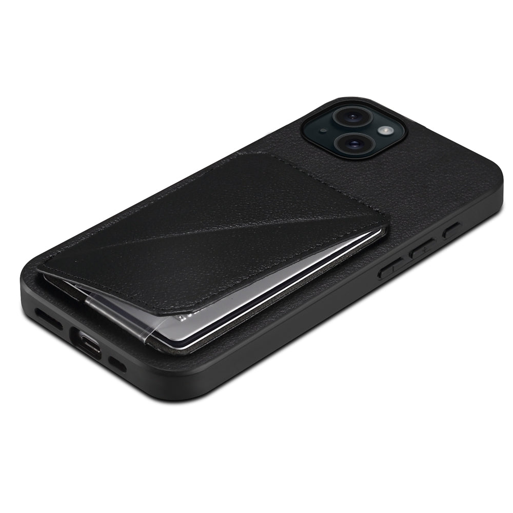 ELECTROPRIME For iPhone 15 Plus D04 Calf Texture Dual Card Slot Holder Phone Case(Black)