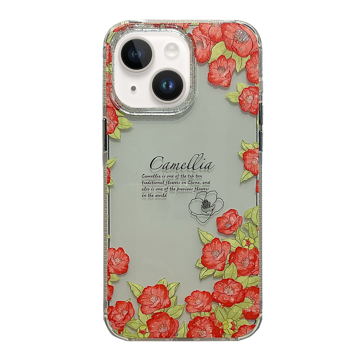 ELECTROPRIME For iPhone 15 Crystal Ice Cooling Shockproof TPU Phone Case(Red Flower)