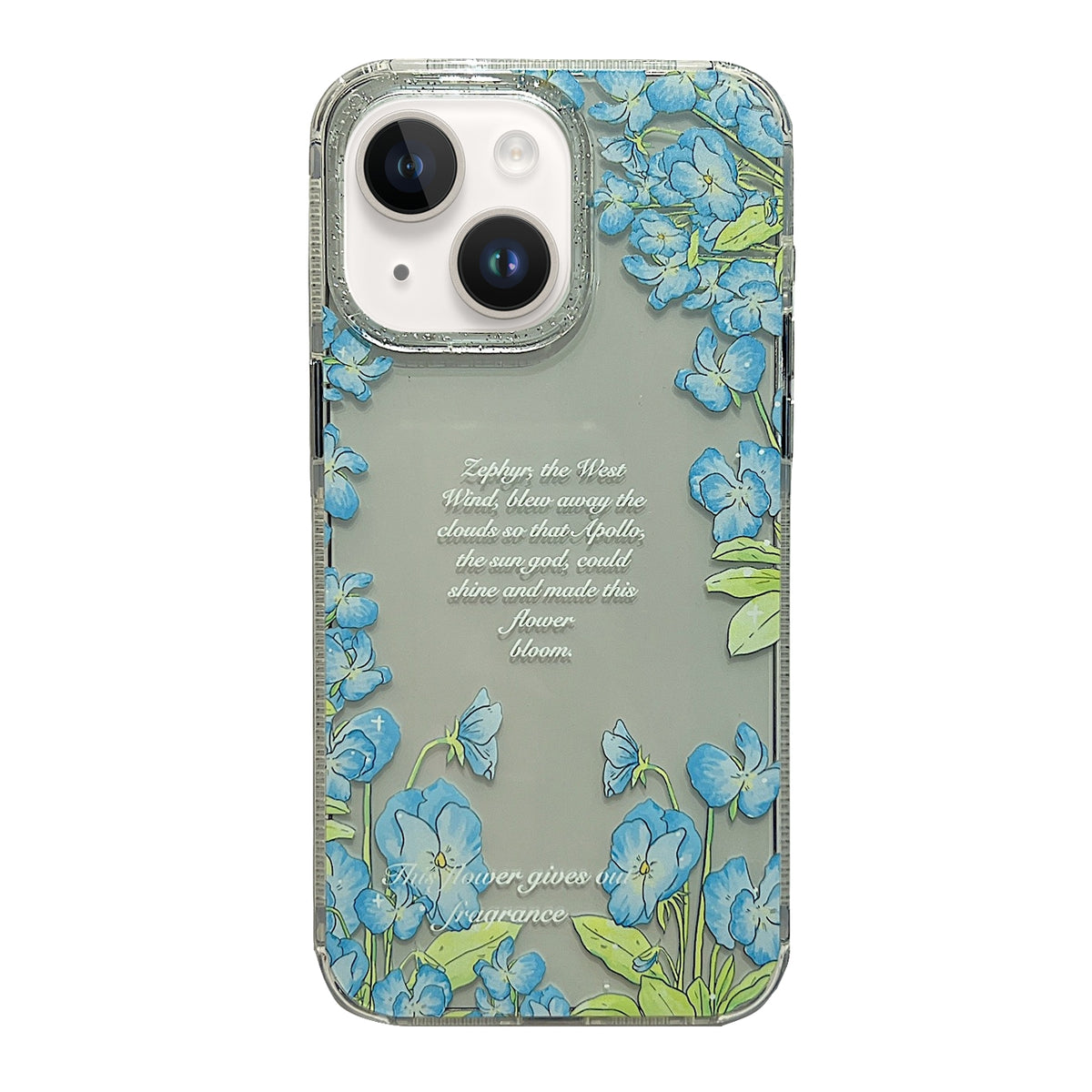 ELECTROPRIME For iPhone 15 Crystal Ice Cooling Shockproof TPU Phone Case(Blue Flower)