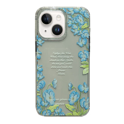 ELECTROPRIME For iPhone 15 Crystal Ice Cooling Shockproof TPU Phone Case(Blue Flower)