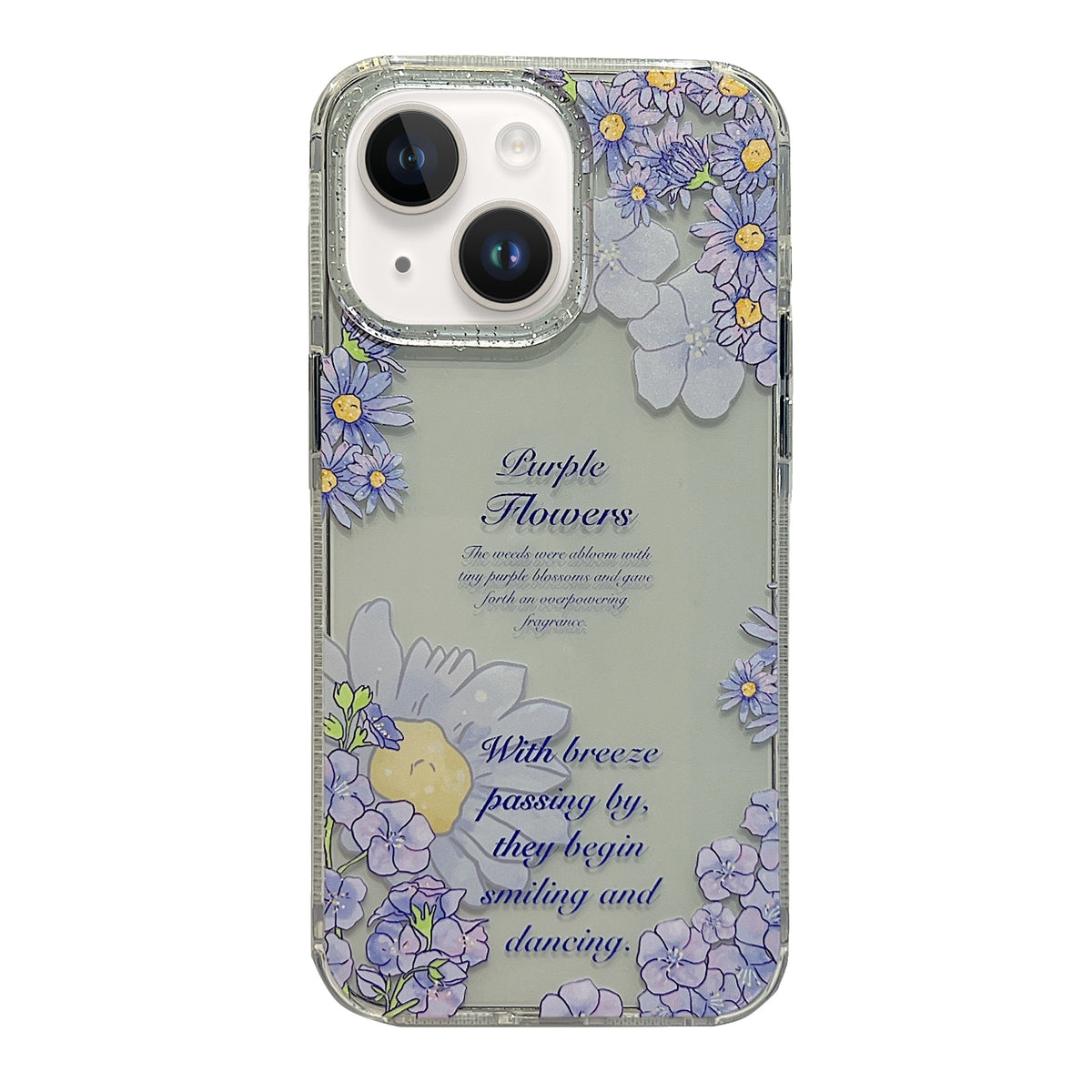 ELECTROPRIME For iPhone 15 Crystal Ice Cooling Shockproof TPU Phone Case(Purple Flower)