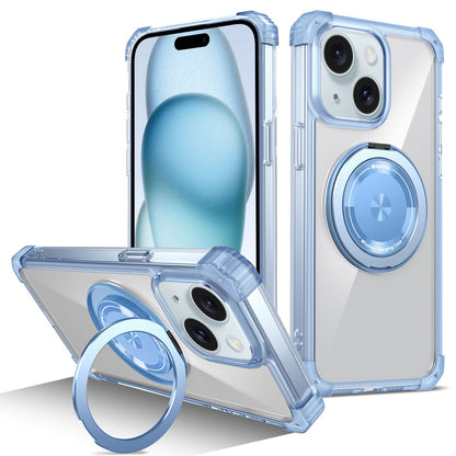 ELECTROPRIME For iPhone 15 Plus Gold Shield CD Pattern MagSafe Magnetic Phone Case with Rotating Stand(Transparent Blue)