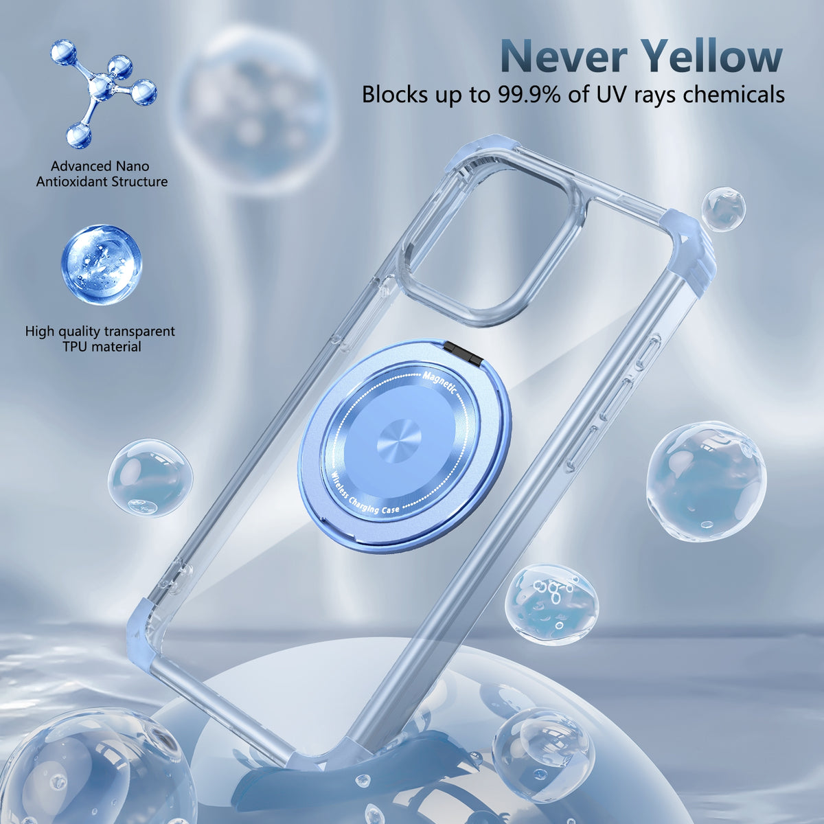 ELECTROPRIME For iPhone 15 Plus Gold Shield CD Pattern MagSafe Magnetic Phone Case with Rotating Stand(Transparent Blue)