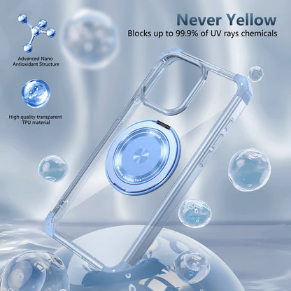 ELECTROPRIME For iPhone 15 Plus Gold Shield CD Pattern MagSafe Magnetic Phone Case with Rotating Stand(Transparent Blue)