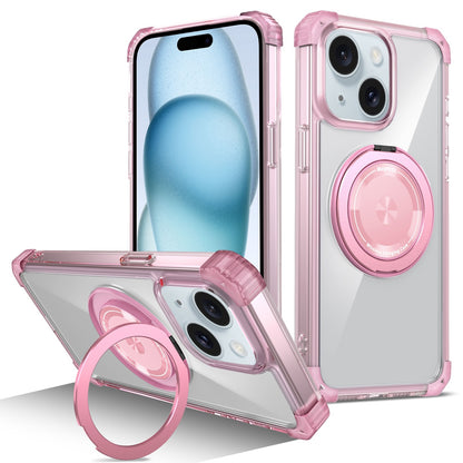 ELECTROPRIME For iPhone 15 Gold Shield CD Pattern MagSafe Magnetic Phone Case with Rotating Stand(Transparent Pink)