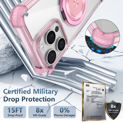 ELECTROPRIME For iPhone 15 Gold Shield CD Pattern MagSafe Magnetic Phone Case with Rotating Stand(Transparent Pink)