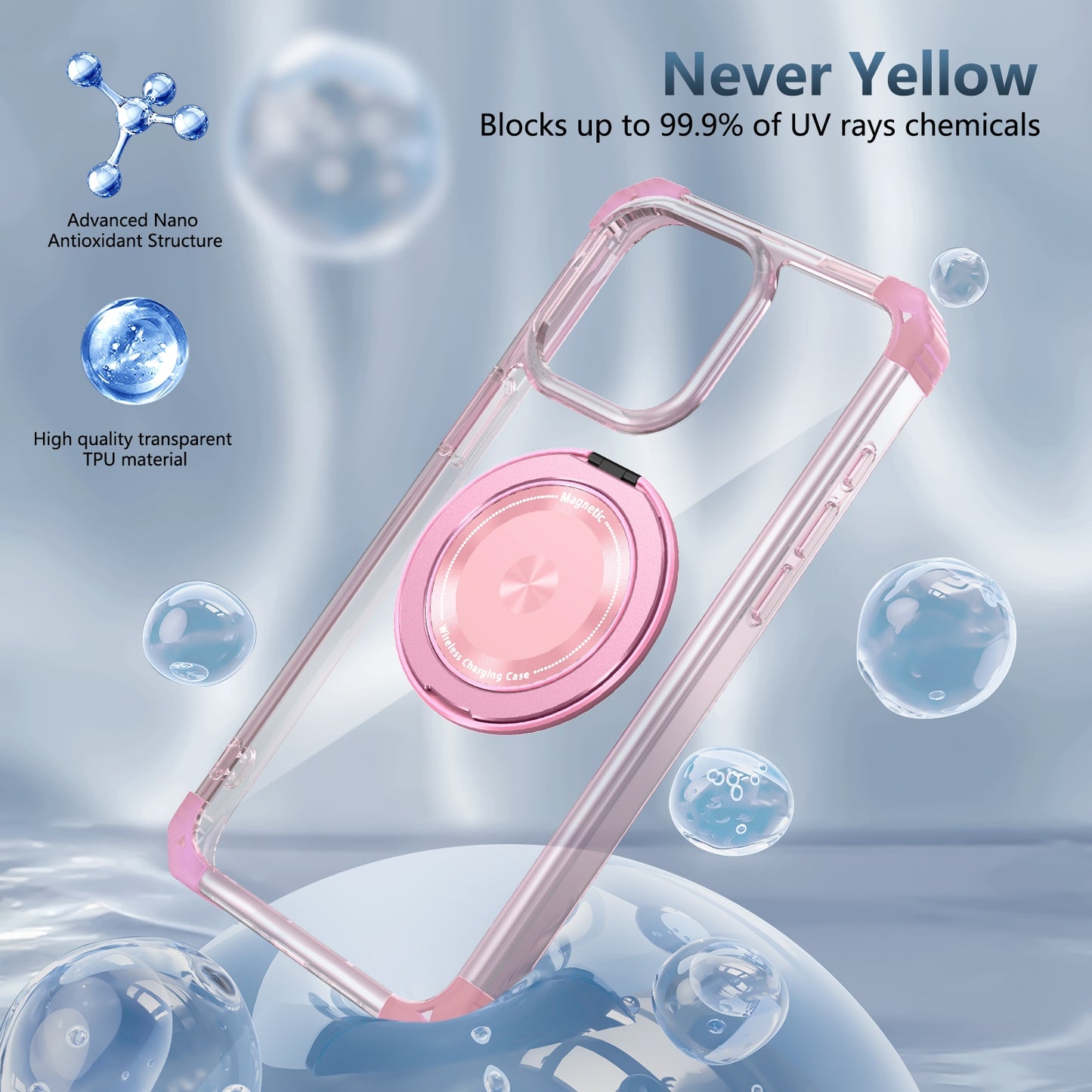 ELECTROPRIME For iPhone 15 Gold Shield CD Pattern MagSafe Magnetic Phone Case with Rotating Stand(Transparent Pink)